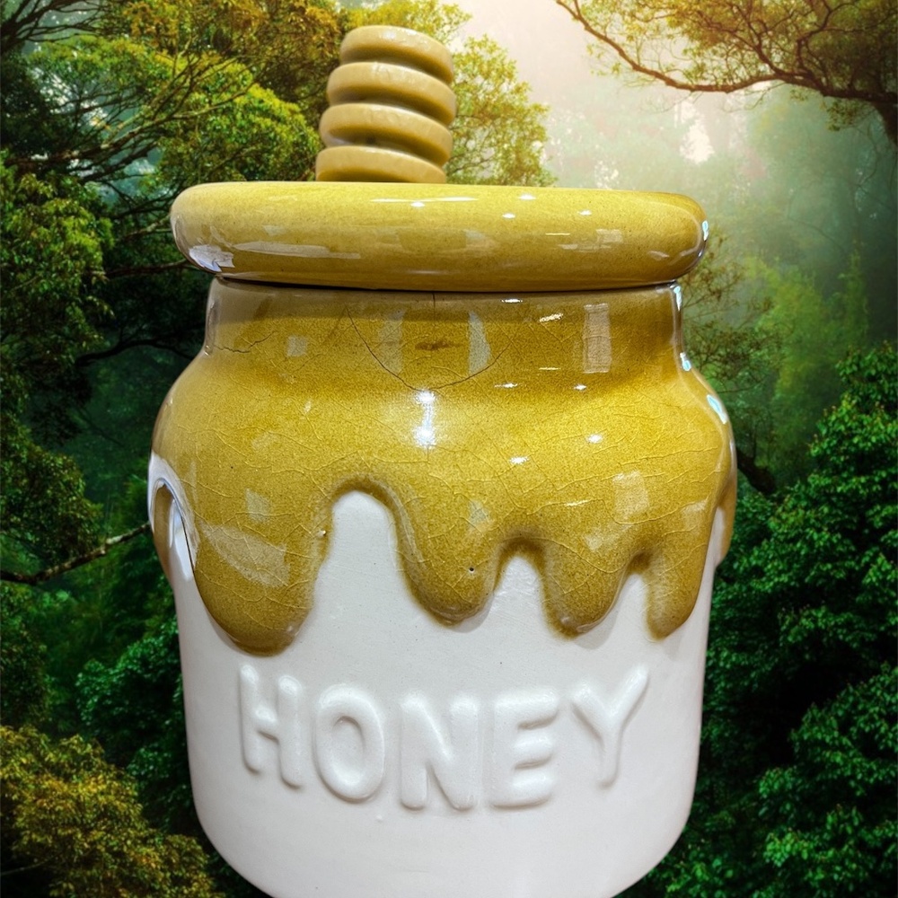 Vtg: Teleflora Ceramic Honey Pot with Drizzler - Handmade in Portugal